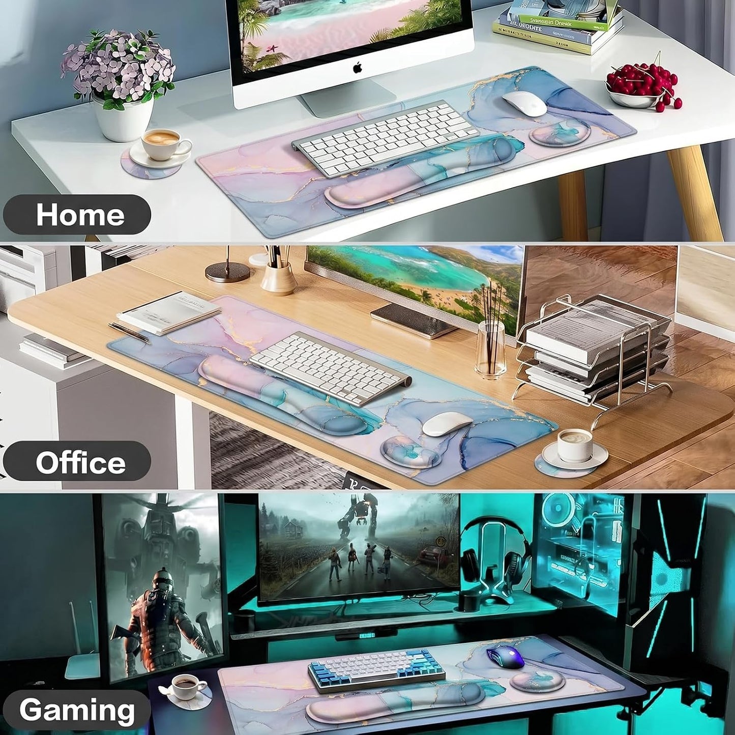 Large Mouse Pad with Wrist Rest, 4-In-1 Wrist Rest for Keyboard and Mouse