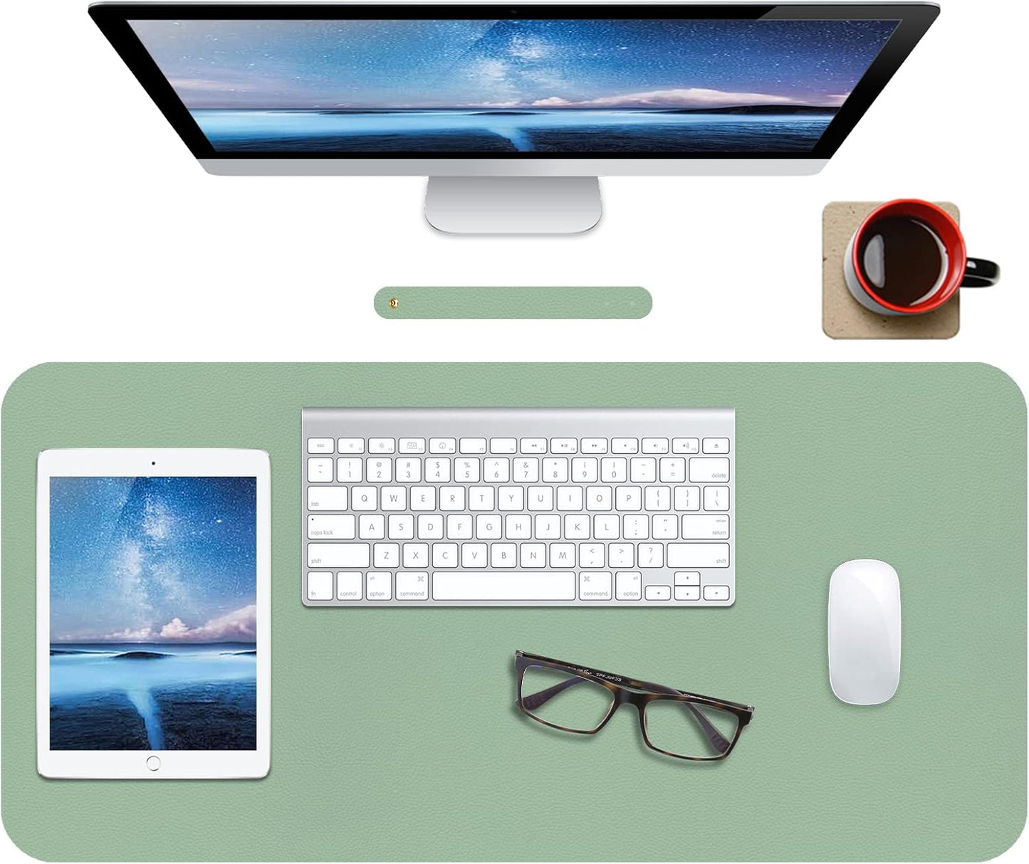 Leather Desk Pad Protector - Non-Slip Mouse Pad and Writing Surface for Office and Home, Waterproof Blotter (M-Green, 30" x 14")