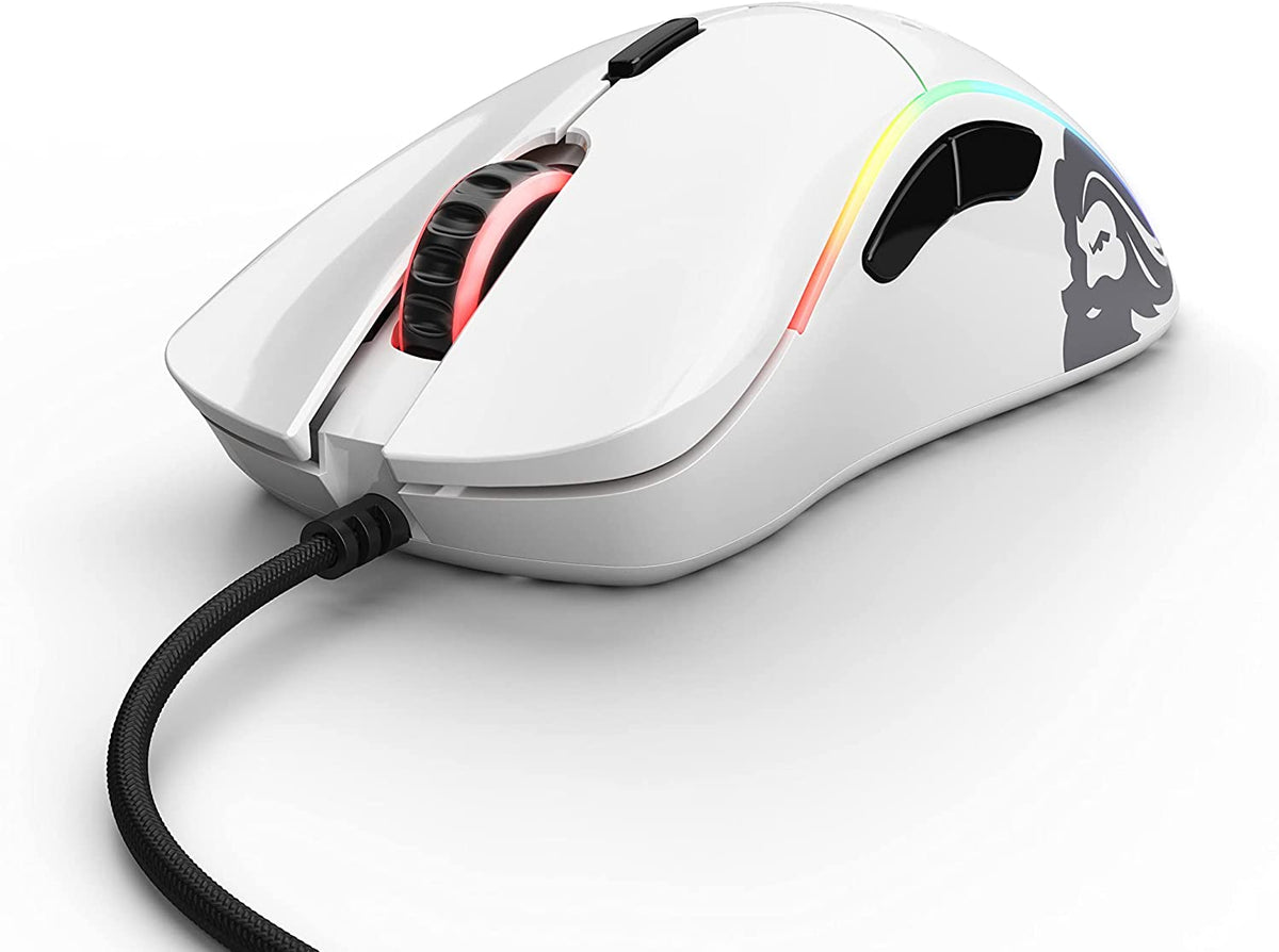 Model D Wired Gaming Mouse - 68G Ultra-Lightweight Honeycomb Structure, RGB Lighting, Ergonomic Design, Pixart 3360 Sensor, Omron Switches, PTFE Feet, 6 Programmable Buttons - Glossy White