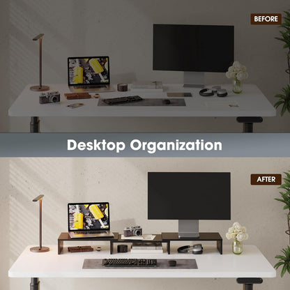 Dual Monitor Stand Riser, Adjustable Length and Angle, Black