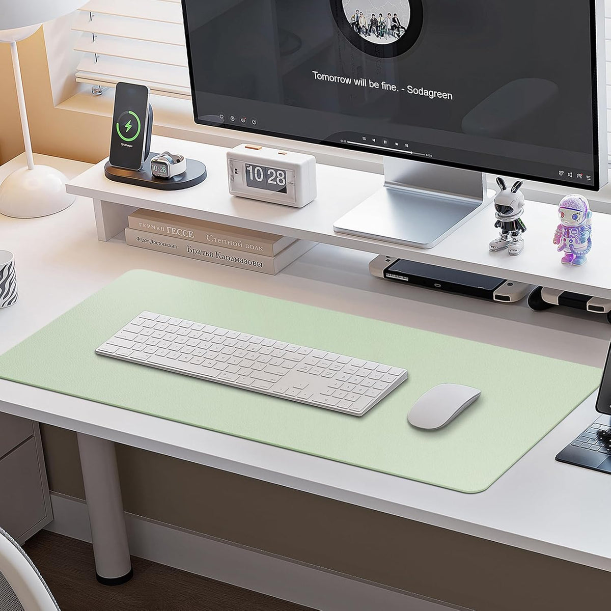 Leather Desk Pad Protector - Non-Slip Mouse Pad and Writing Surface for Office and Home, Waterproof Blotter (M-Green, 30" x 14")