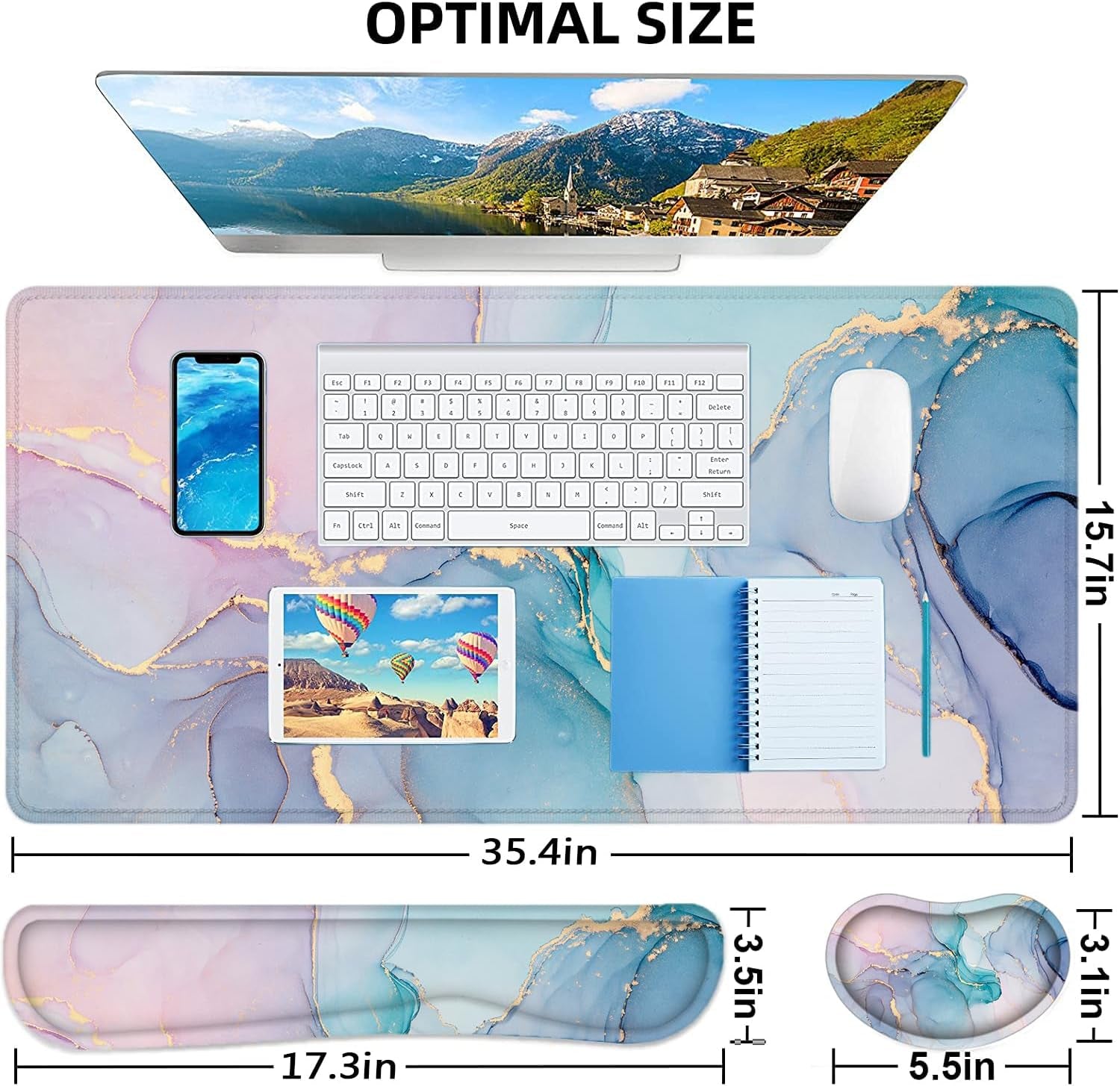 Large Mouse Pad with Wrist Rest, 4-In-1 Wrist Rest for Keyboard and Mouse