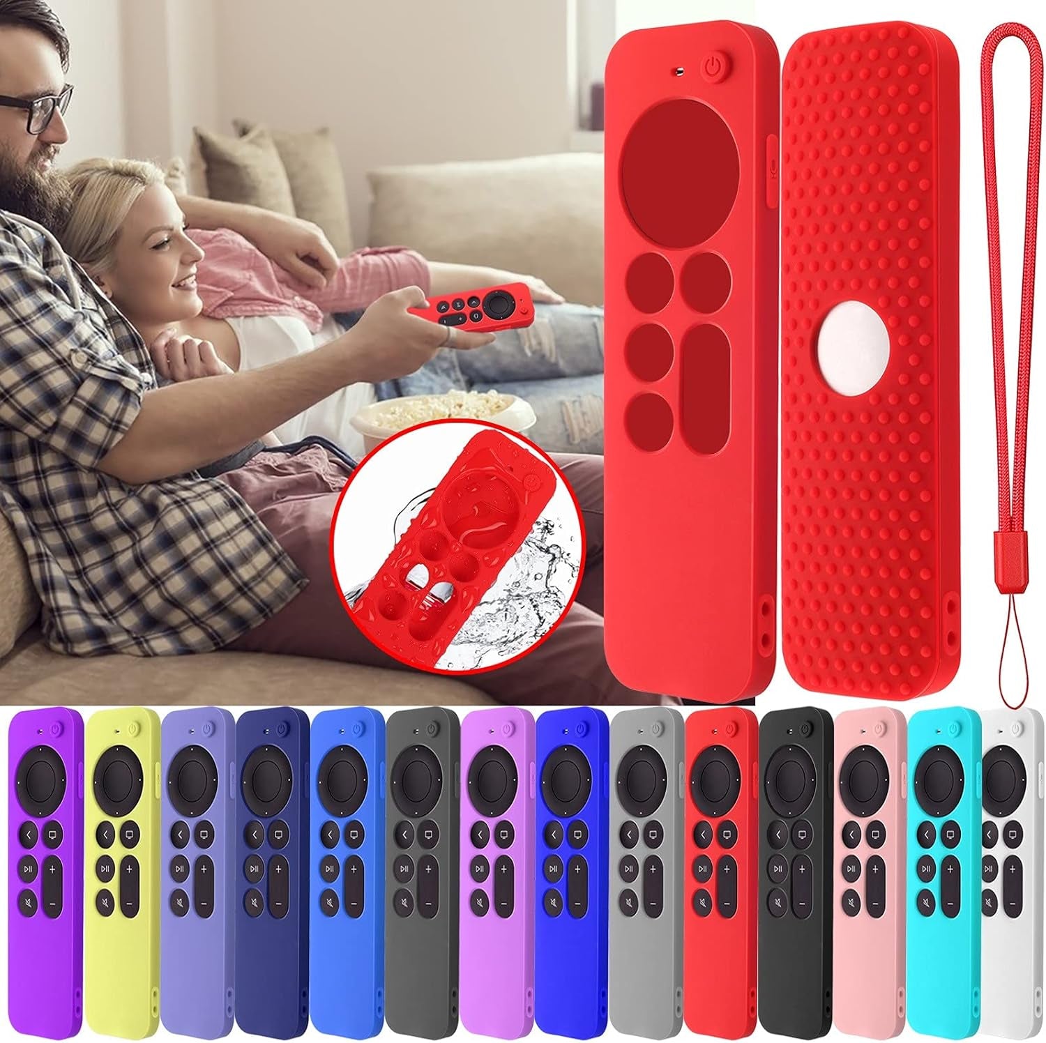 Silicone Cover Compatible with Apple TV Siri Remote 3Rd 2023 Shockproof Protective Case for Apple TV 4K 2Nd 2021 Remote Sleeve with Lanyard(Black)