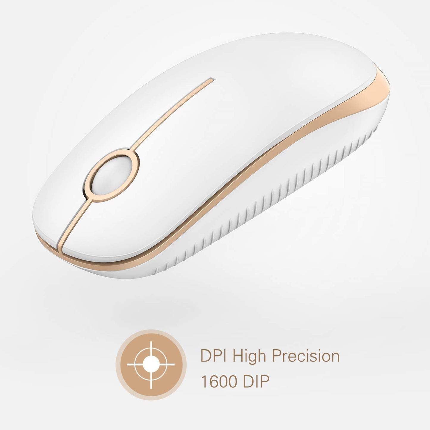 Wireless Mouse, 2.4G Slim Computer Laptop Mouse, White and Gold
