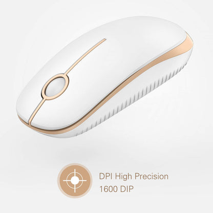 Wireless Mouse, 2.4G Slim Computer Laptop Mouse, White and Gold