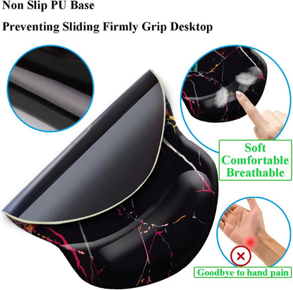 Wrist Mouse Pad, Non-Slip Ergonomic Mouse Pad with Gel Wrist Rest Support, Gaming Mouse Pad 8.7 X 7.5 Inches Pad for Computer, Laptop, Home, Office (Black Marble)