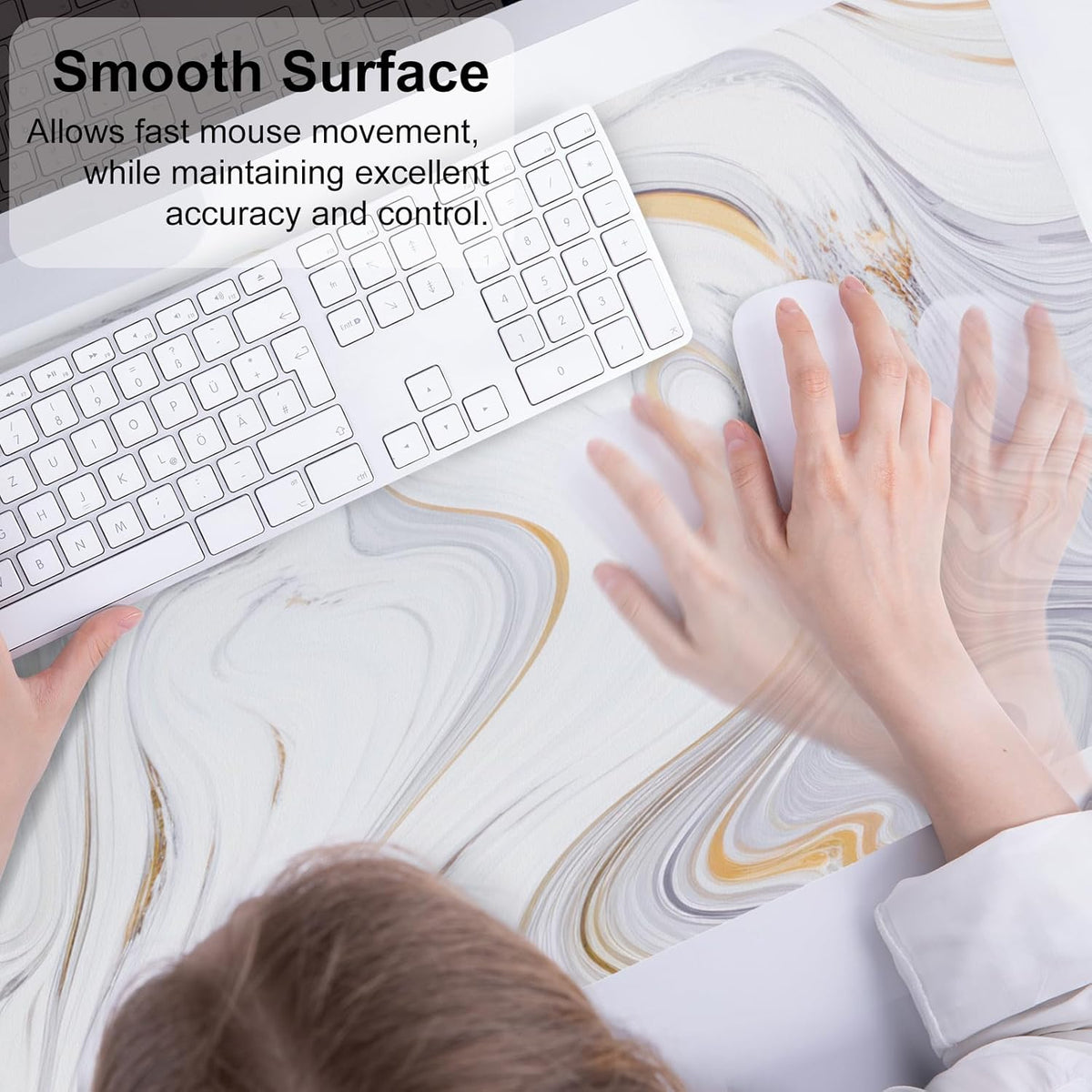 Large PU Leather Mouse Pad with Gold Stripes, 31.5" x 15.7", Ideal for Office Decor