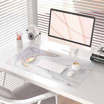 Large PU Leather Mouse Pad with Gold Stripes, 31.5" x 15.7", Ideal for Office Decor