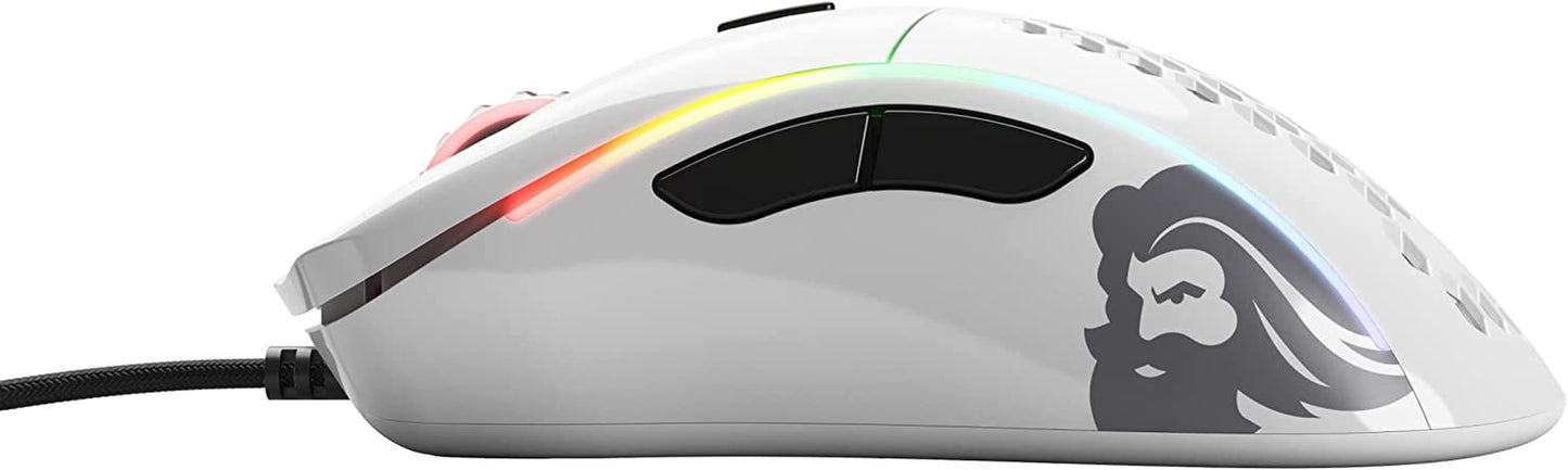 Model D Wired Gaming Mouse - 68G Ultra-Lightweight Honeycomb Structure, RGB Lighting, Ergonomic Design, Pixart 3360 Sensor, Omron Switches, PTFE Feet, 6 Programmable Buttons - Glossy White
