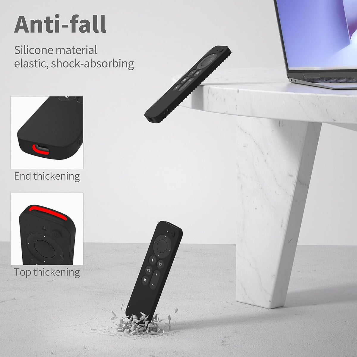 Silicone Cover Compatible with Apple TV Siri Remote 3Rd 2023 Shockproof Protective Case for Apple TV 4K 2Nd 2021 Remote Sleeve with Lanyard(Black)