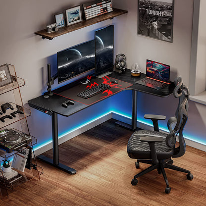 Gaming Desk, 60 Inch L-Shaped Computer Desk, Right, Black