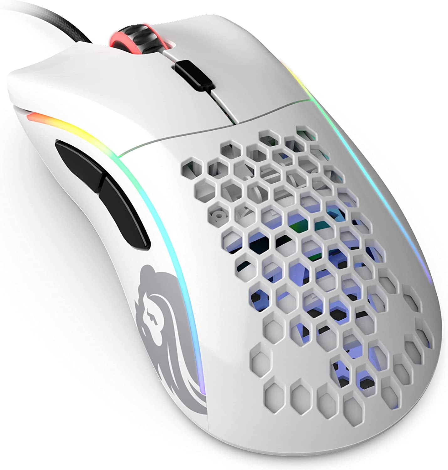 Model D Wired Gaming Mouse - 68G Ultra-Lightweight Honeycomb Structure, RGB Lighting, Ergonomic Design, Pixart 3360 Sensor, Omron Switches, PTFE Feet, 6 Programmable Buttons - Glossy White