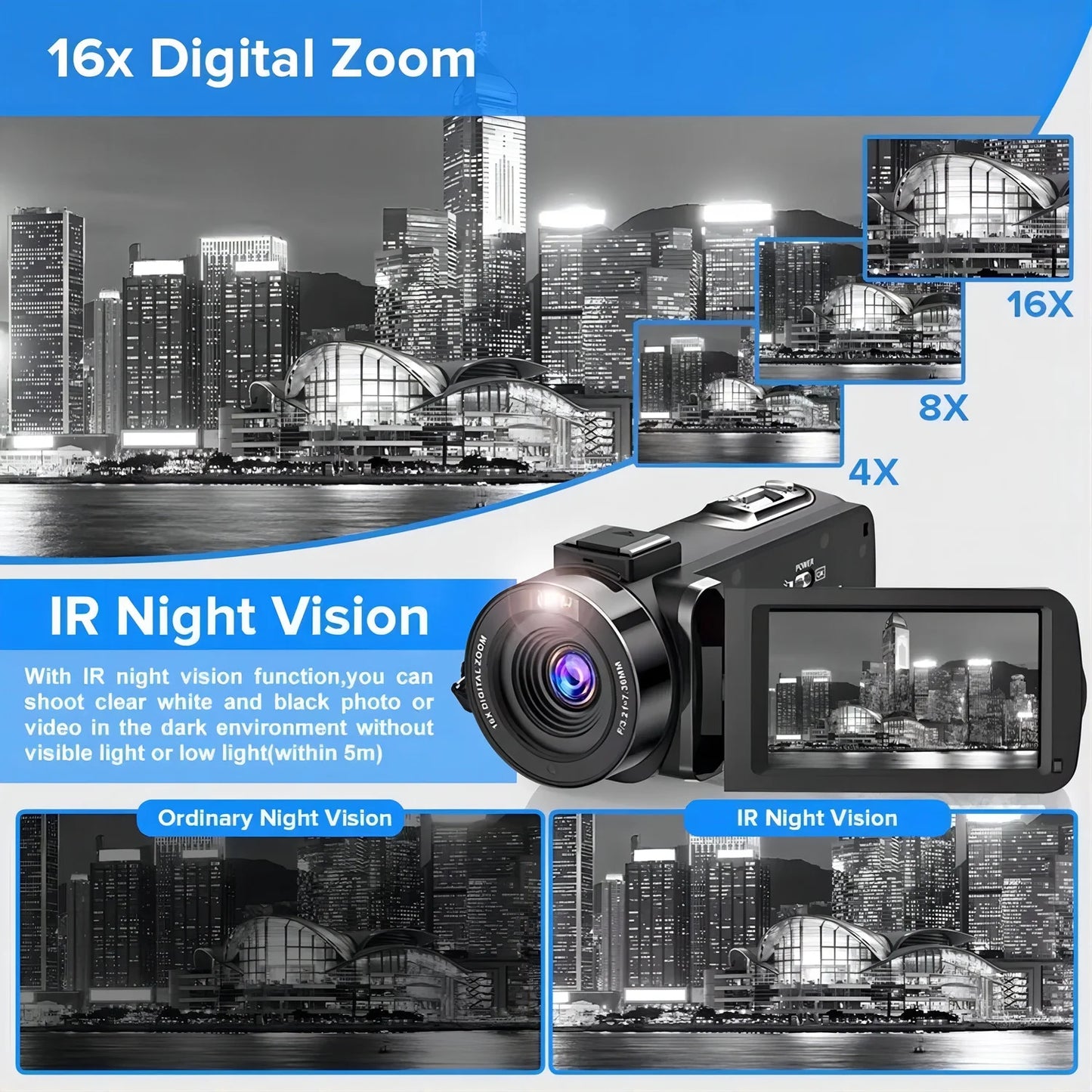 4K Digital Video Camera Camcorder for YouTube Vlogging, 48MP IPS Display, 16X Digital Zoom Recorder