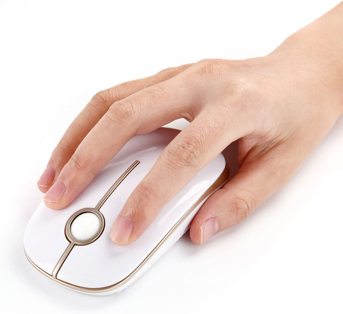 Wireless Mouse, 2.4G Slim Computer Laptop Mouse, White and Gold