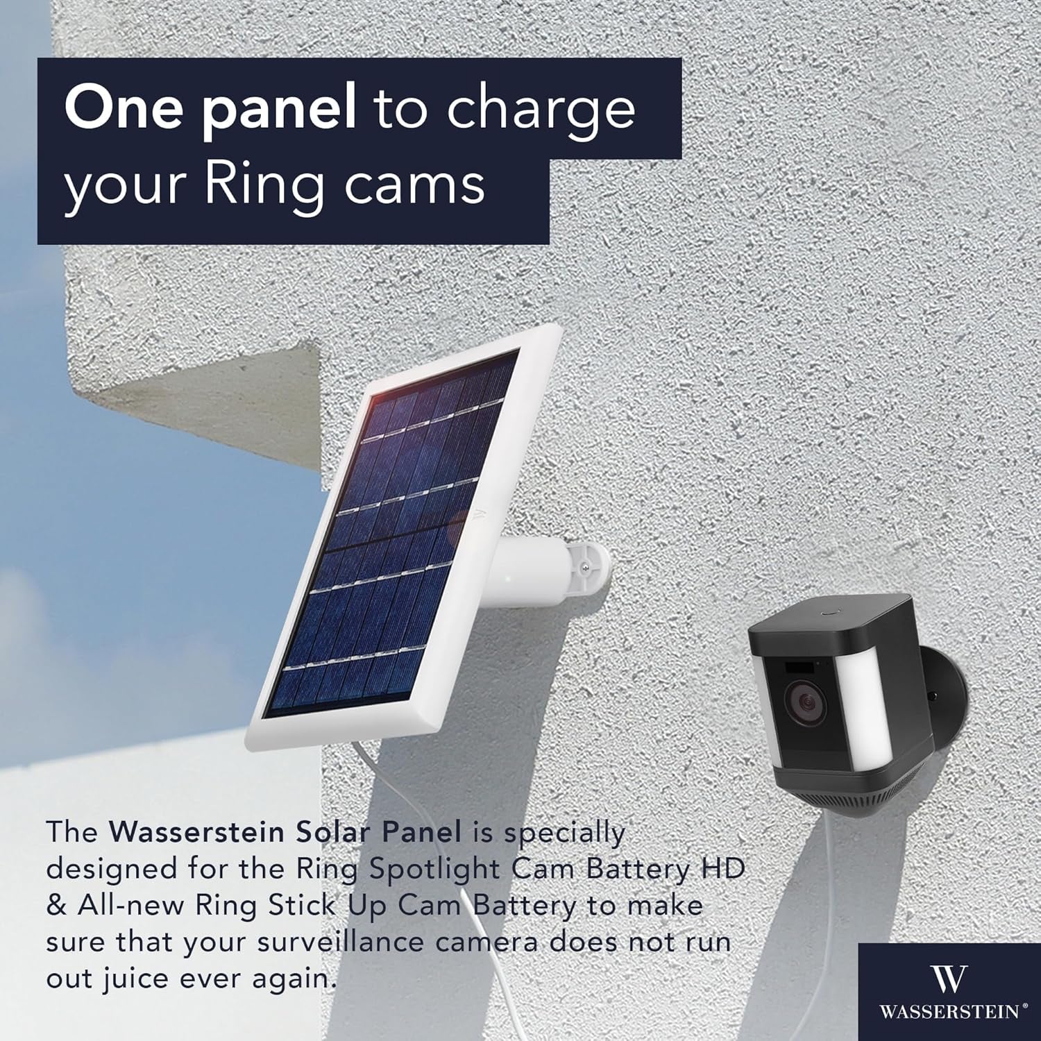 Solar Panel Compatible with Ring Battery-Powered-Security Cam, Spotlight Cam 2K (2Nd Gen)/Plus/Pro, Outdoor Cam 2K (2Nd Gen)/Plus, Stick up Cam/Pro - 1 Pack, White