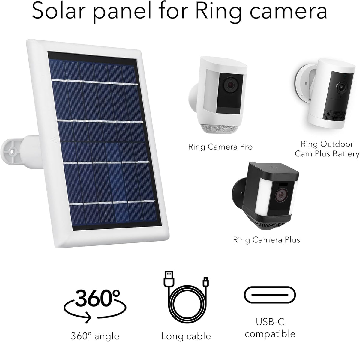 Solar Panel Compatible with Ring Battery-Powered-Security Cam, Spotlight Cam 2K (2Nd Gen)/Plus/Pro, Outdoor Cam 2K (2Nd Gen)/Plus, Stick up Cam/Pro - 1 Pack, White