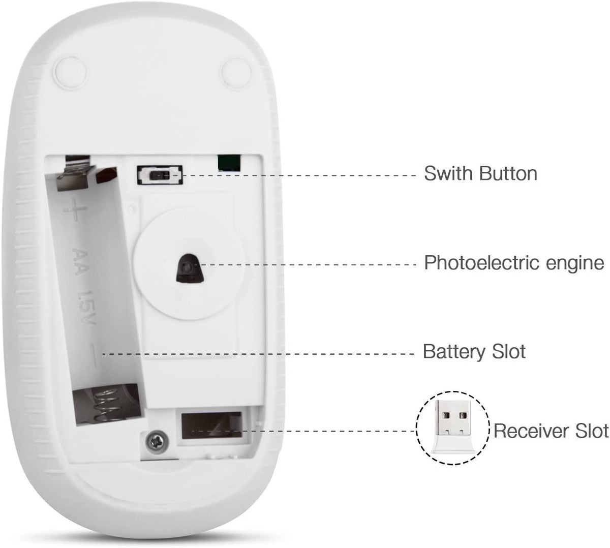 Wireless Mouse, 2.4G Slim Computer Laptop Mouse, White and Gold
