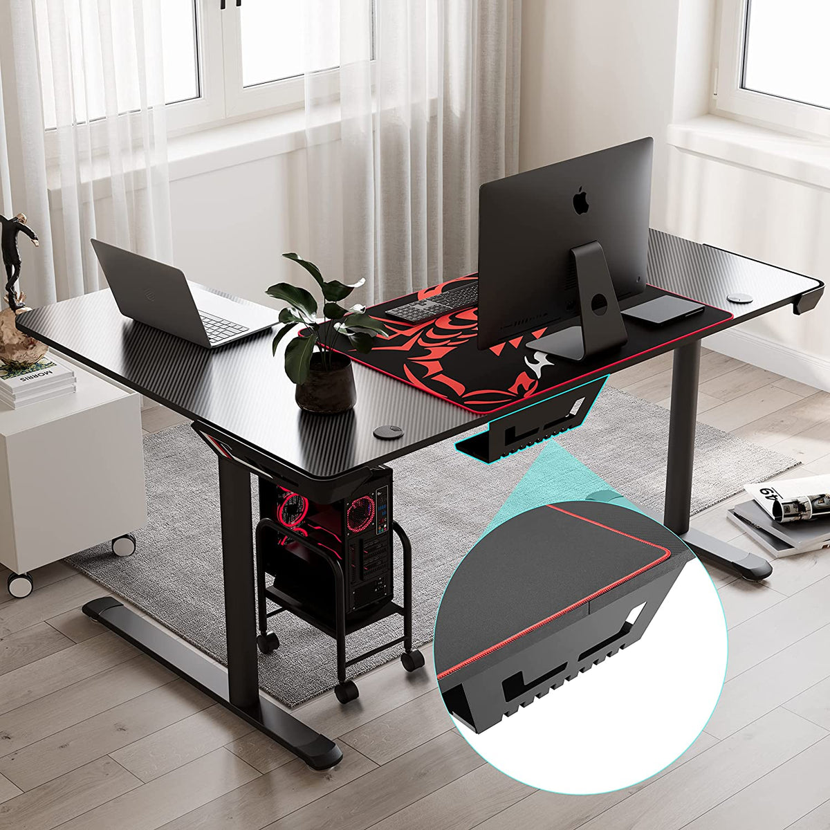 Gaming Desk, 60 Inch L-Shaped Computer Desk, Right, Black