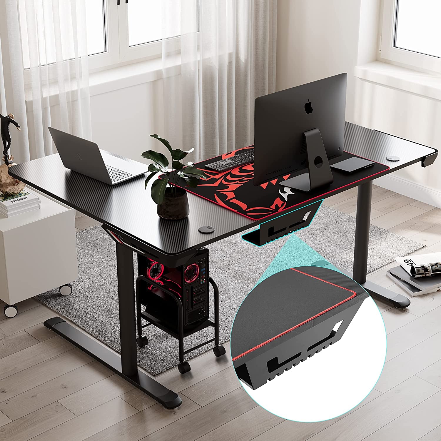 Gaming Desk, 60 Inch L-Shaped Computer Desk, Right, Black
