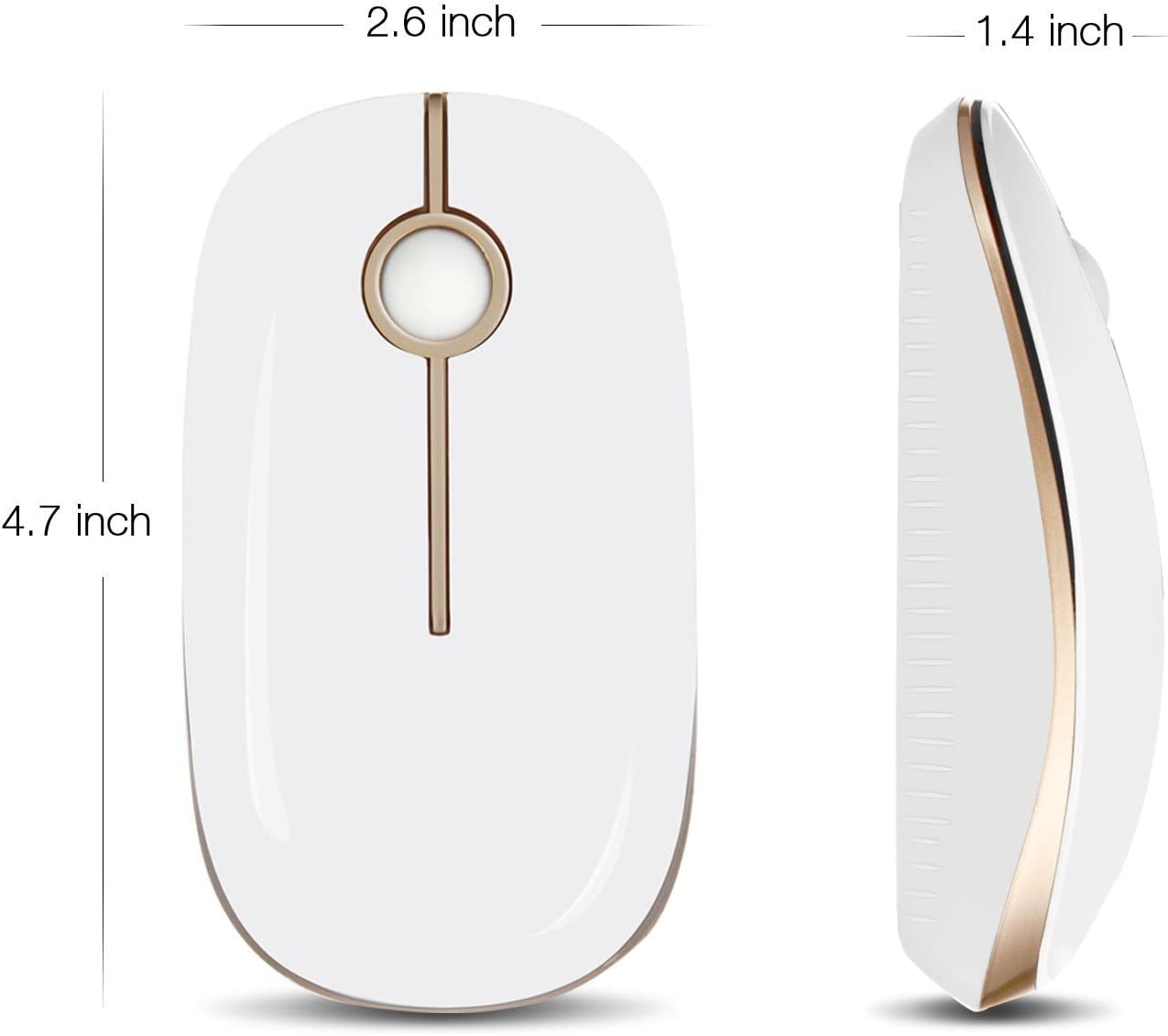 Wireless Mouse, 2.4G Slim Computer Laptop Mouse, White and Gold