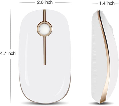 Wireless Mouse, 2.4G Slim Computer Laptop Mouse, White and Gold