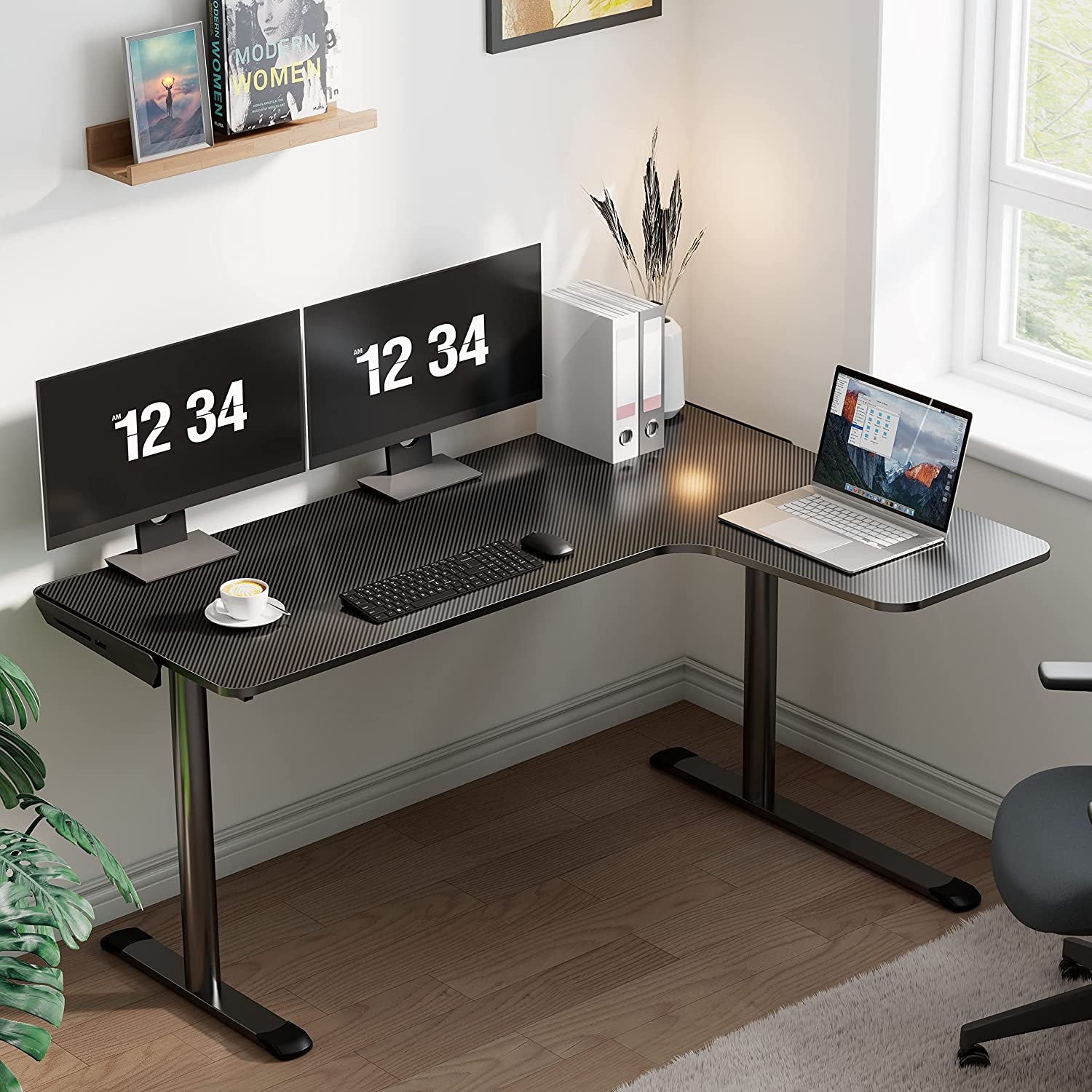 Gaming Desk, 60 Inch L-Shaped Computer Desk, Right, Black