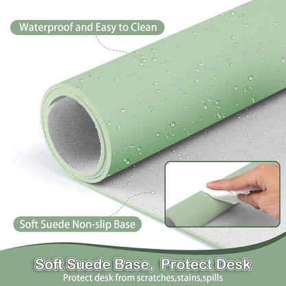 Leather Desk Pad Protector - Non-Slip Mouse Pad and Writing Surface for Office and Home, Waterproof Blotter (M-Green, 30" x 14")