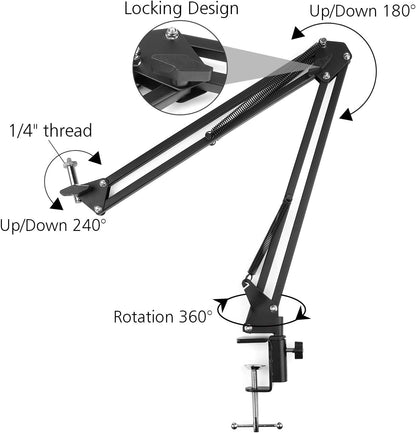 Overhead Video Stand Phone Holder Articulating Arm Phone Mount Table Top  Scissor Boom Arm Articulating Phone Stand Tablet Phone Holder for Streaming Phone Baking Crafting