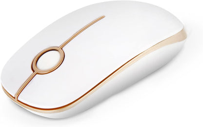 Wireless Mouse, 2.4G Slim Computer Laptop Mouse, White and Gold