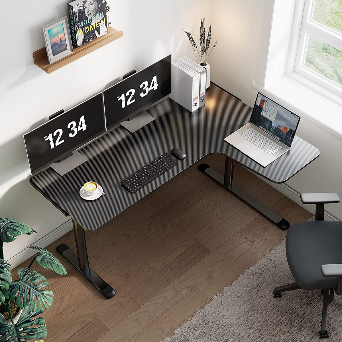 Gaming Desk, 60 Inch L-Shaped Computer Desk, Right, Black