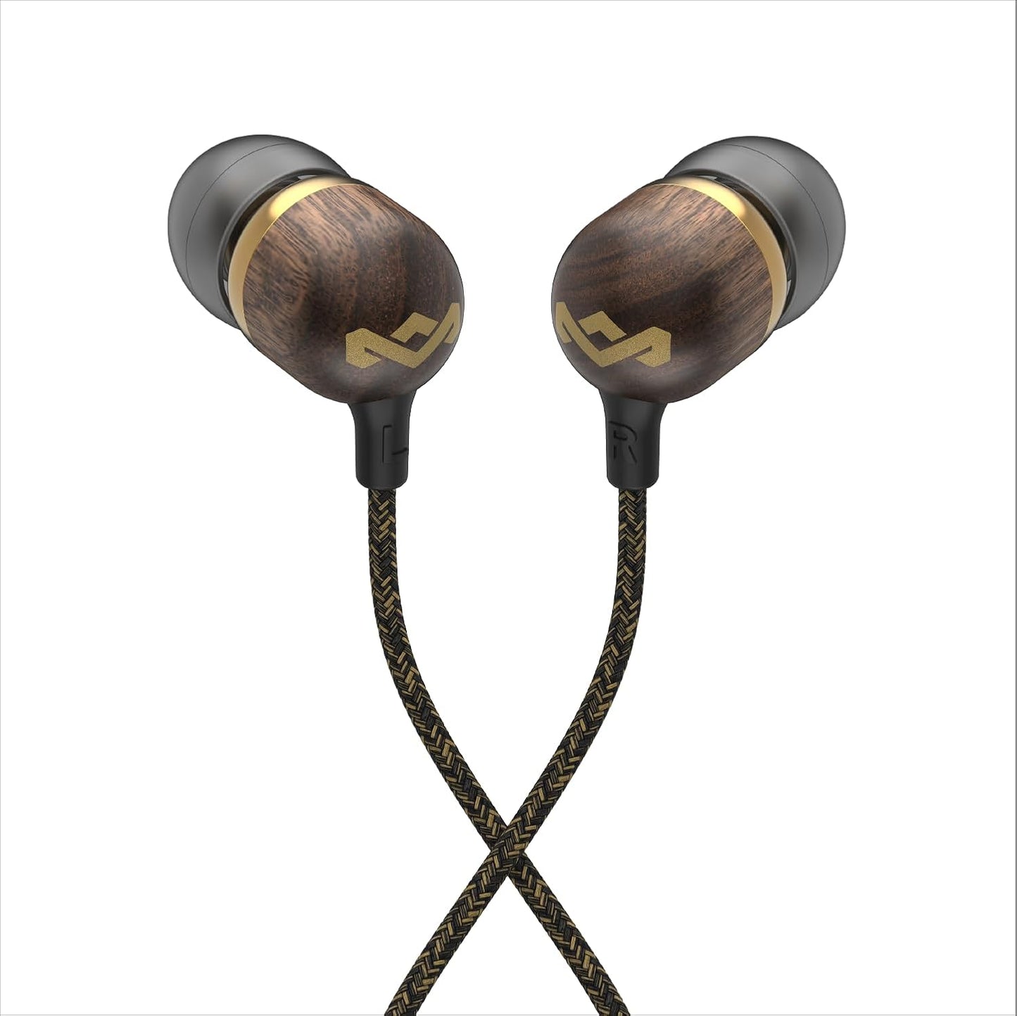 House of  Smile Jamaica AUX Wired Earbuds with Microphone, Noise-Isolating In-Ear Headphones, Tangle-Resistant Cable, 3.5Mm Jack Sustainable (Brass)