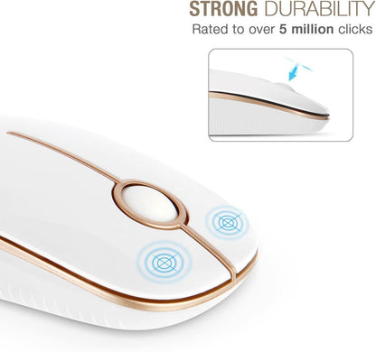 Wireless Mouse, 2.4G Slim Computer Laptop Mouse, White and Gold