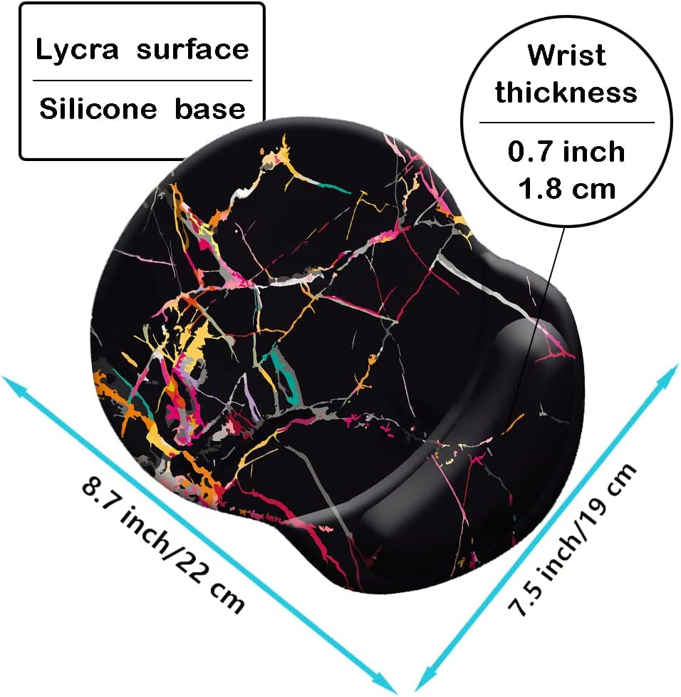 Wrist Mouse Pad, Non-Slip Ergonomic Mouse Pad with Gel Wrist Rest Support, Gaming Mouse Pad 8.7 X 7.5 Inches Pad for Computer, Laptop, Home, Office (Black Marble)