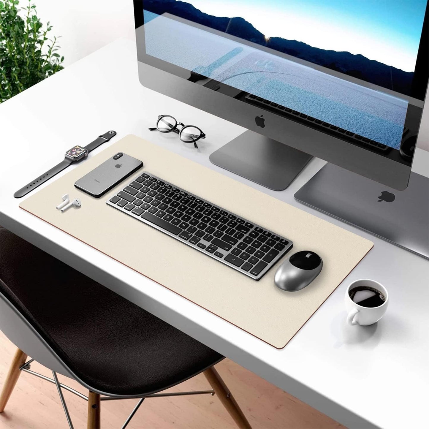Double-Sided PU Leather Desk Pad - Non-Slip Large Mouse Pad & Desk Mat for Office, Home - Waterproof, Easy to Clean, Durable Dual-Sided Surface (23.6"X13.7", Beige)