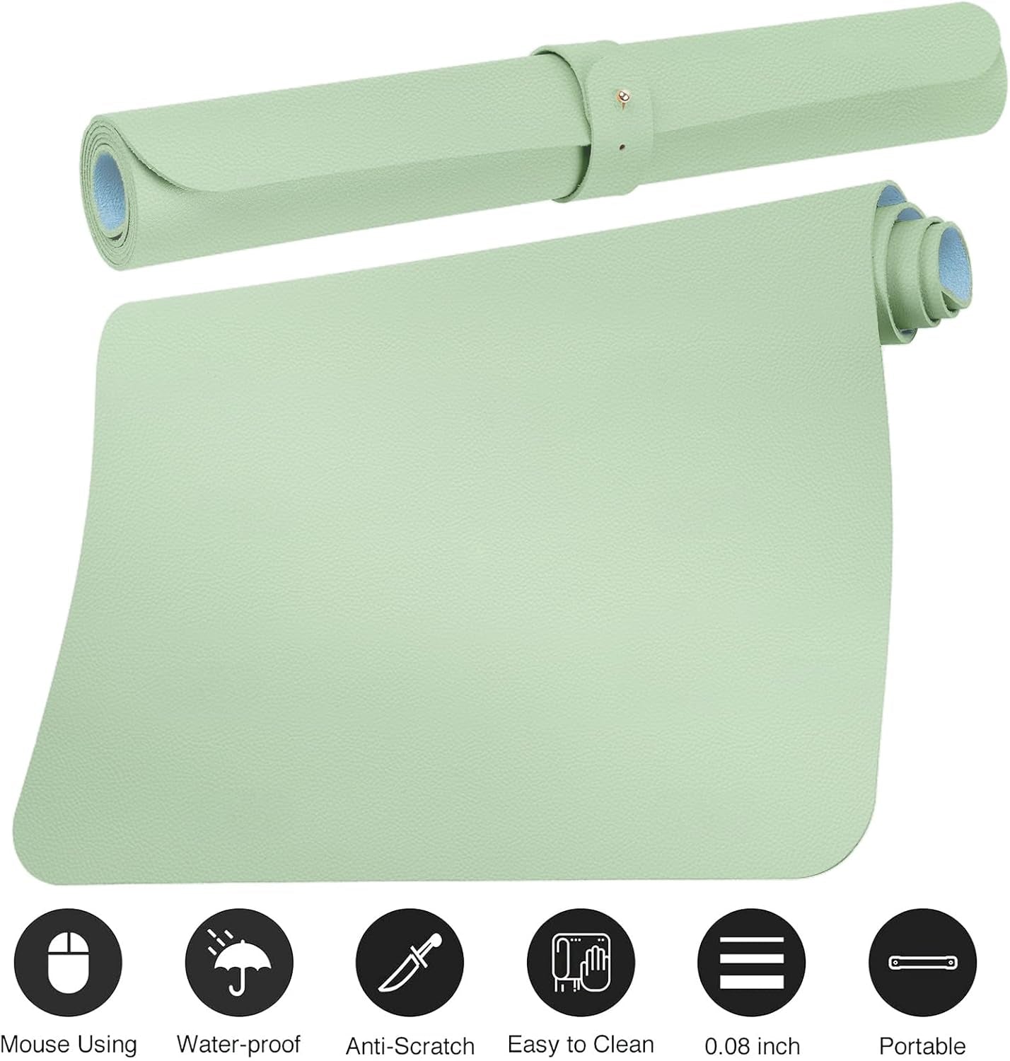 Leather Desk Pad Protector - Non-Slip Mouse Pad and Writing Surface for Office and Home, Waterproof Blotter (M-Green, 30" x 14")