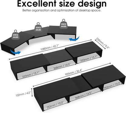 Dual Monitor Stand Riser, Adjustable Length and Angle, Black