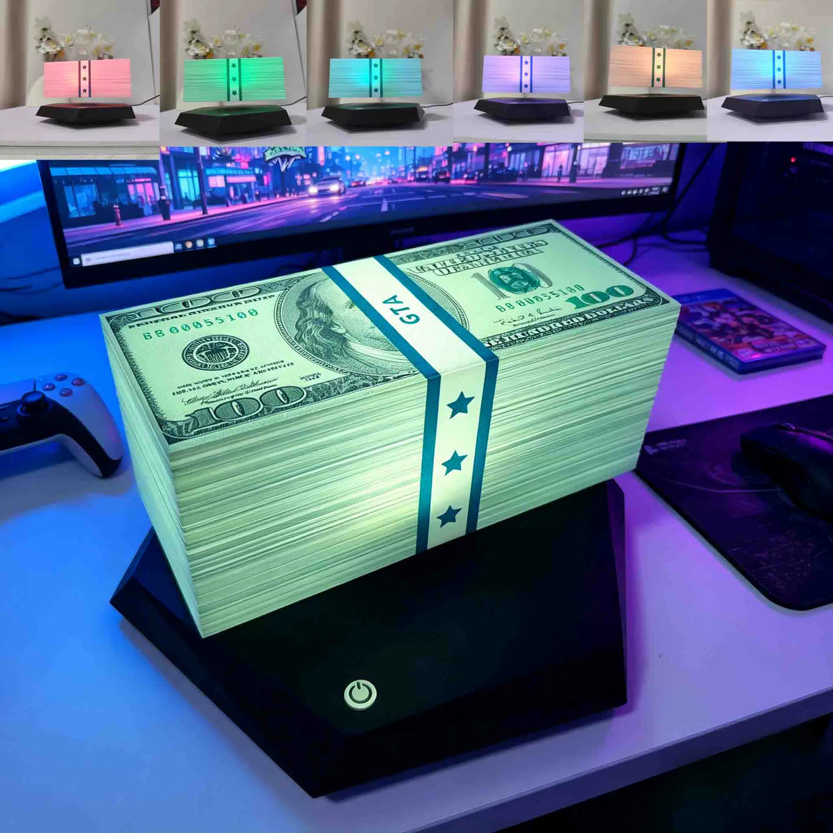 Magnetic Levitation GTA Dollar Lamp with 16 Color Changing LED and Remote Control Cool Atmosphere Night Light for Home Desktop