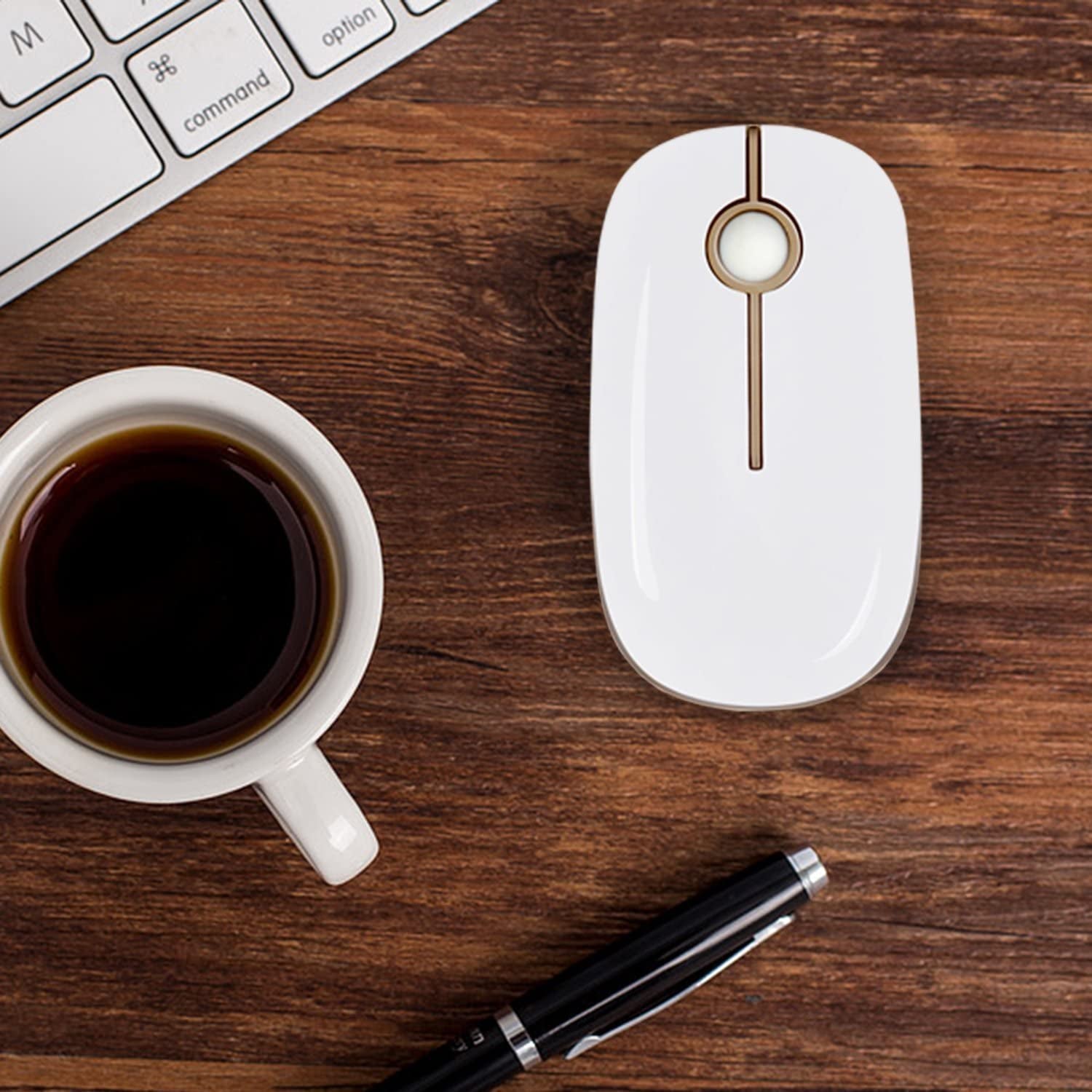 Wireless Mouse, 2.4G Slim Computer Laptop Mouse, White and Gold
