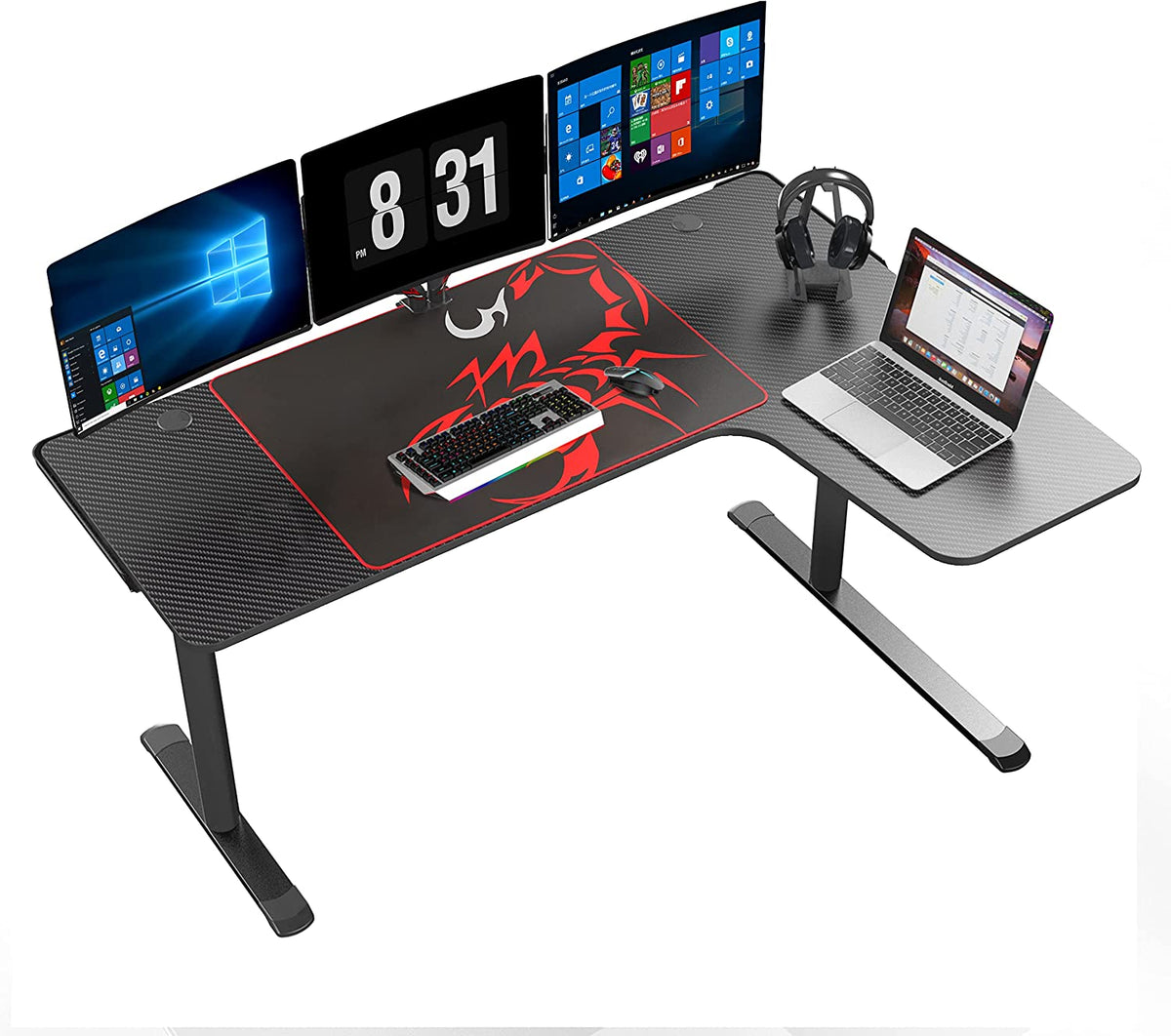 Gaming Desk, 60 Inch L-Shaped Computer Desk, Right, Black