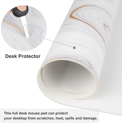 Large PU Leather Mouse Pad with Gold Stripes, 31.5" x 15.7", Ideal for Office Decor