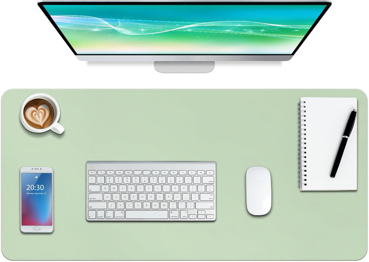 Leather Desk Pad Protector - Non-Slip Mouse Pad and Writing Surface for Office and Home, Waterproof Blotter (M-Green, 30" x 14")