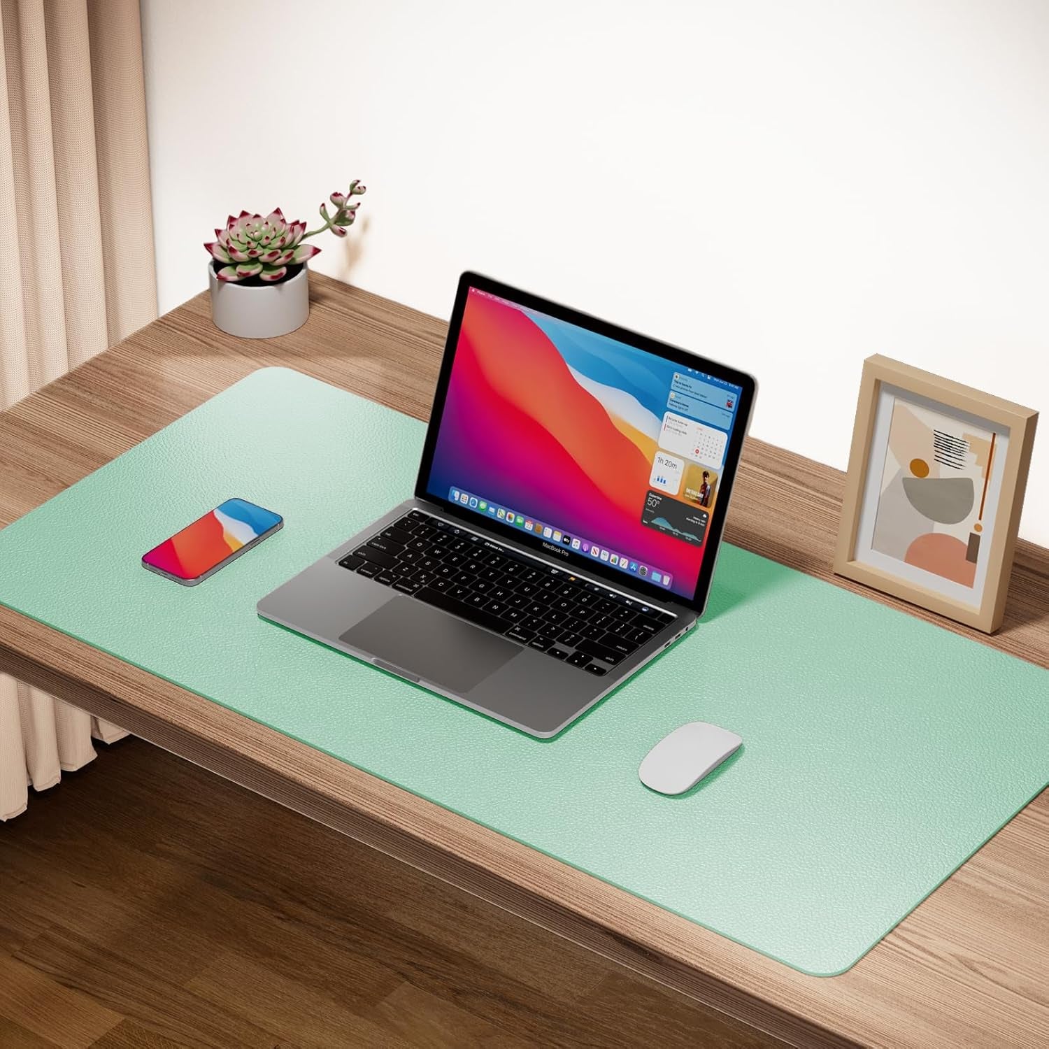 Leather Desk Pad Protector - Non-Slip Mouse Pad and Writing Surface for Office and Home, Waterproof Blotter (M-Green, 30" x 14")