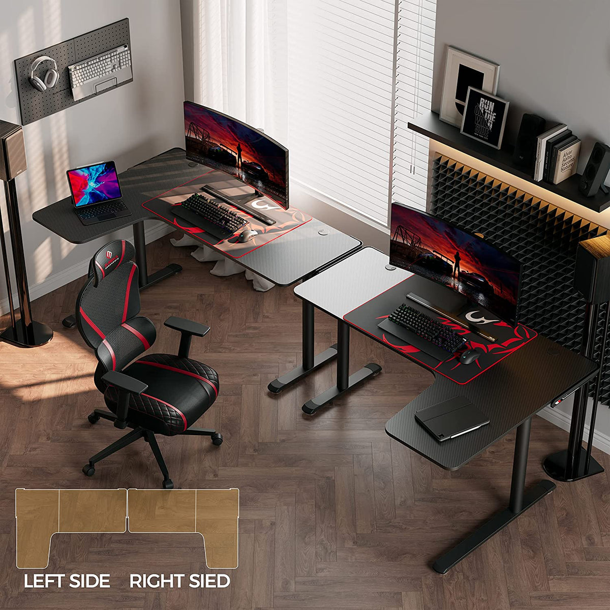 Gaming Desk, 60 Inch L-Shaped Computer Desk, Right, Black